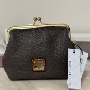 Dooney & Bourke Dark gray Pebbled Leather Kiss-Lock Coin Purse with Gold Frame